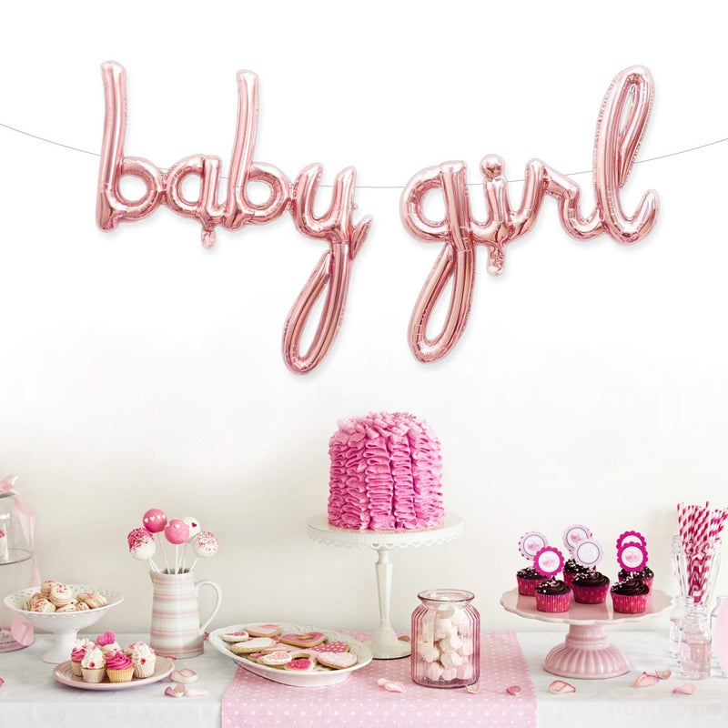 PartyForever Baby Girl Balloon Rose Gold Letters for Baby Shower Decorations, Girl Gender Reveal Foil Balloons Letters Banner - Image 5